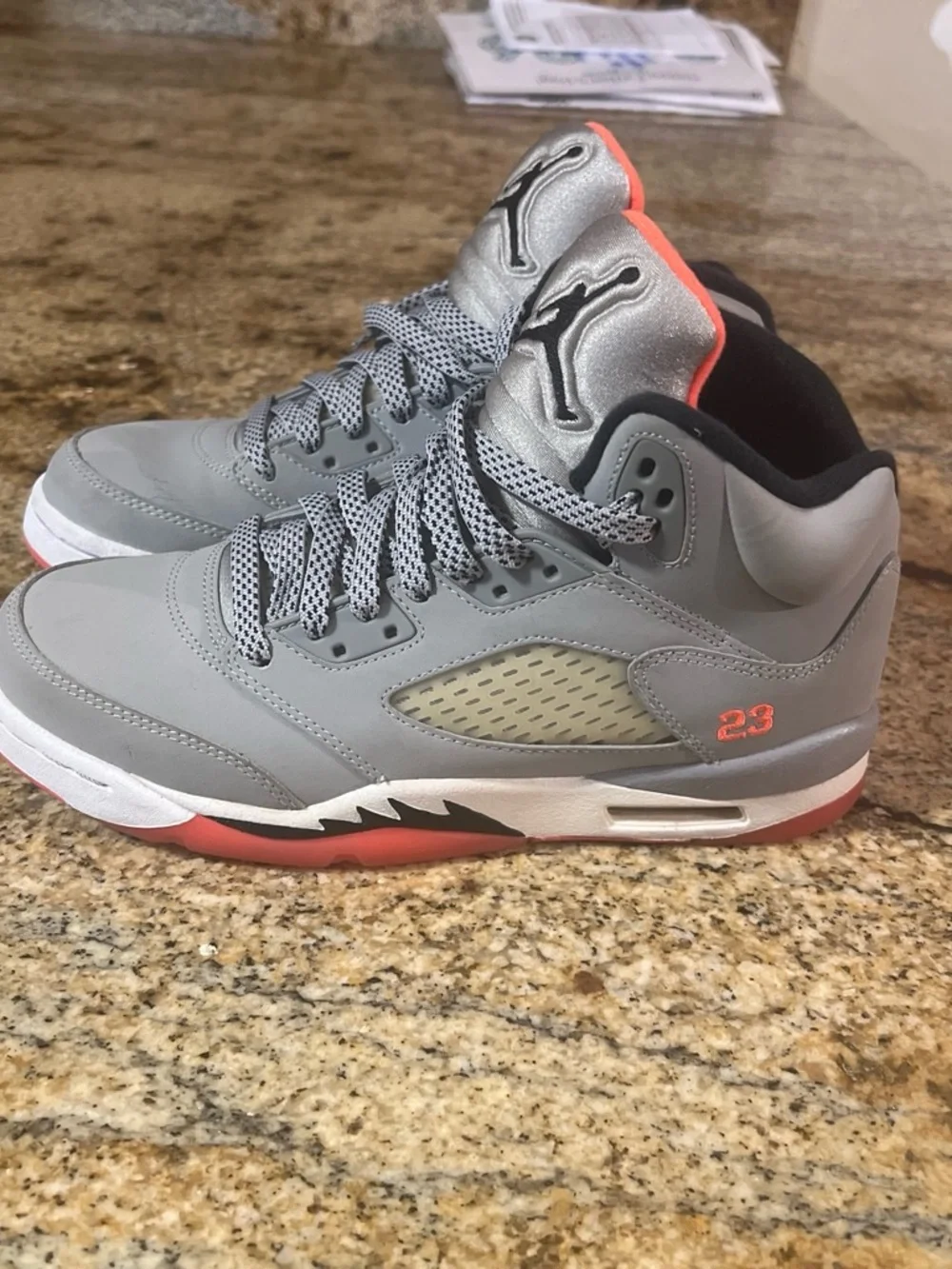 Jordan Men’s Grey Sneakers with Infrared Accents